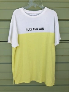 NEW ZARA YELLOW WHITE T-SHIRT PLAY AND WIN SLOGAN Size 13 14 YRS 164 cm #3206 - Picture 1 of 4