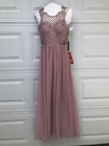 BARGAIN City Triangles Merlot Dress Womens Sz3 Peach Maxi Gown Lace Rhinestones - Picture 1 of 16