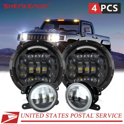 For Hummer H2 H3T 06-10 7" INCH Halo LED Headlight DRL & 4" Fog Lights Combo Kit - Image 1 of 4