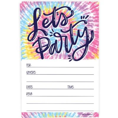 20 unidades de invitaciones de cumpleaños tie dye con sobres para invitaciones de fiesta de niñas Foto 1 de 4