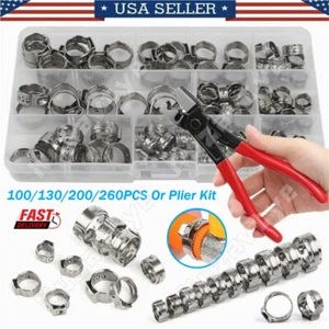 100/260Pcs Hose Clamps Single Ear Stainless Steel  Air Water Fuel Pipe Clips Kit - Picture 1 of 34