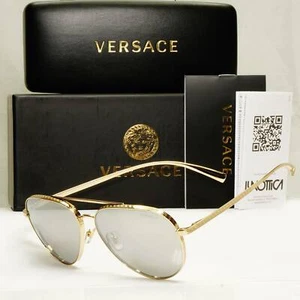 Authentic Versace Mens Gold Pilot Metal Sunglasses Silver Mirror 2217 1252/6G - Picture 1 of 12