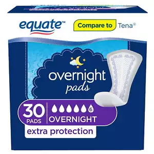 Equate Overnight Contoured Pads, Ultimate Absorbency Extra Protection, 30 count - Picture 1 of 3