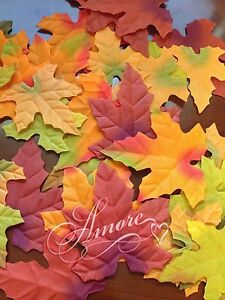 200 Artificial Maple Fall  Autumn Leaves Mix Colors  Sizes Thanksgiving Decor