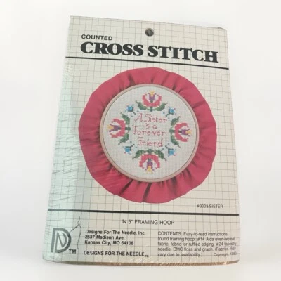"Aro de encuadre faltante de 5"" punto de cruz contado vintage A Sister Is A Forever Friend" Foto 1 de 2