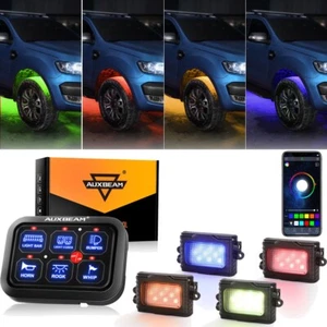 AUXBEAM Blue LED 6 Gang Switch Panel & 4 Pods RGB Chasing Color Underglow Light - Picture 1 of 12