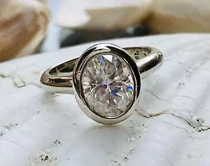 GRA Certified Genuine Moissanite Solitaire Ring 14K White Gold Plated 925 Silver - Picture 1 of 7