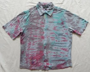 Tie Dye Blue Pink Short Sleeve Button Up Shirt - Large Mens Jhane Barnes Striped - Picture 1 of 5