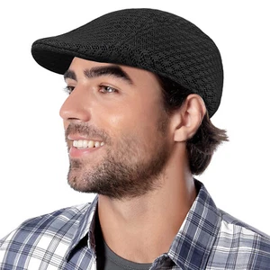 Solid Mesh Gatsby Cap Men's Ivy Hat Cabbie Newsboy Driving Summer Sun Flat - Picture 1 of 62