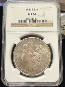 Dólar de plata Morgan 1881-S NGC MS-64 ~ reverso bonito tono - Imagen 1 de 5