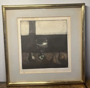 Vicente Gandia Aquatint Etching Mexico Still Life Nocturnal Glass Goblet Pears - Picture 1 of 19
