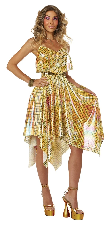 Adult 70'S Disco Dress - Gold Mirrorball Costume - Image 1 of 1