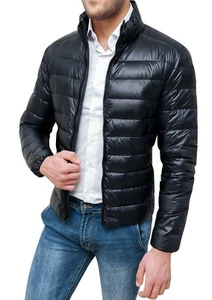 Giubbotto piumino uomo 100 grammi nero slim fit casual bomber impermeabile - Imagen 1 de 2