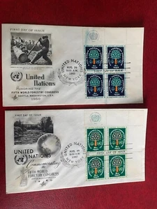 UN NEW YORK 1960 FDC x 2 ART CRAFT WORLD FORESTRY COMMISSION TREES BLOCK OF 4 01 - Picture 1 of 1
