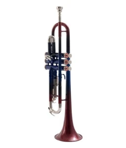 TRUMPET RED BLUE BROWN NICKEL Finish Bb flat Trumpet With FREE CASE +MOUTHPIECE - Picture 1 of 4