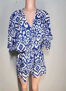 Nwt Cupshe Women's Summer Fashion Blue Abstract Printed Short Jumpsuit Size M - Picture 1 of 9