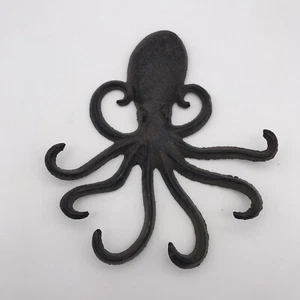 PLACA DE PARED DE HIERRO FUNDIDO PULPO Náutica Tropical Playa Rústica Decoración del Hogar Llave Gancho - Imagen 1 de 5