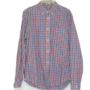 Gap Mens Lived In Button Down Shirt Medium Red White Blue Plaid Cotton - Picture 1 of 5