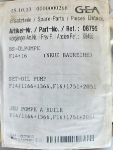 BOCK GEA MODEL FX14/FX16 SET OIL PUMP PART NO - 08795 GENUINE - Picture 1 of 2