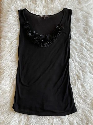 Adrienne Vittadini 上衣女式小号黑色无袖衬衫背心 BIN T — 第 1/4 张图片