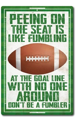 Divertido letrero deportivo de baño orinar en el asiento es como un letrero de barra a tientas Foto 1 de 4