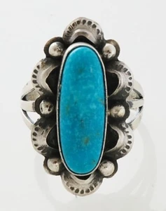 Anello Nativi Americani Navajo Fatto a Mano in Argento Sterling con Turchese Misura 8 - Foto 1 di 2