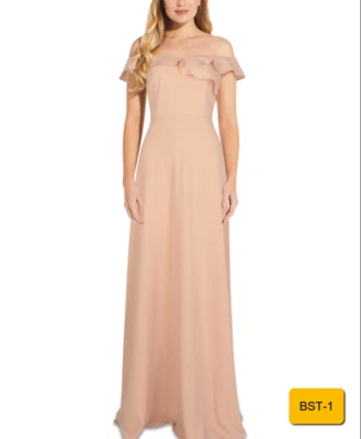 Adrianna Papell Ruffled Off-The-Shoulder Gown Women's Dress Blush US16 $139 - Image 1 of 3
