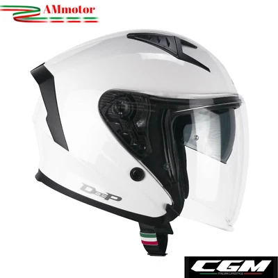 CASCHI CGM Casco Cgm Jet Moto Scooter Deep Bianco Taglia XS 53 54 Aperto Doppia Visiera