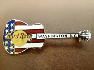 Hard Rock Cafe Washington DC Acoustic Guitar American Flag Style Lapel Pin - Picture 1 of 2