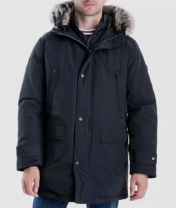 $396 Michael Kors Men's Black Hooded Bib Snorkel Parka Coat Jacket Size L - Picture 1 of 2