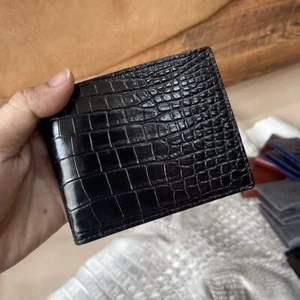 New Black Belly Crocodile Wallet Skin Leather Men Bifold Brown Wallet Handmade - Picture 1 of 3