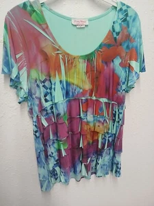 Pretty Woman Size Small Colorful Floral Tunic With Ruffled Bodice - Picture 1 of 4