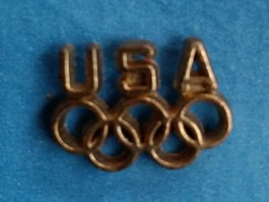 VINTAGE USA OLYMPIC GAMES PIN LAPEL HAT PIN GOLD TONE OLYMPIC RINGS ~ Ships FREE - Picture 1 of 2