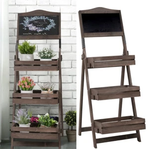 Heavy Duty Wood Chalkboard Display Shelves 3-tier Plant Stand for Indoor Outdoor - Picture 1 of 12