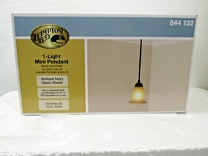 HAMPTON BAY/COMM. ELECTRIC 1-Light Rustic Iron Mini Pendant Antique Ivory Shade - Picture 1 of 10