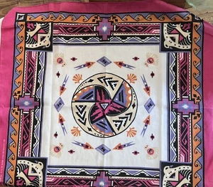 Vintage Bandana Wamcraft Handkerchief Southwest Aztec Tribal USA 20.5” X 21” - Picture 1 of 2