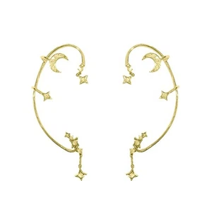 2PCS Women's Clip-On Earrings Hook Without Pierced (Golden Star Moon Ear Clips) - Picture 1 of 8