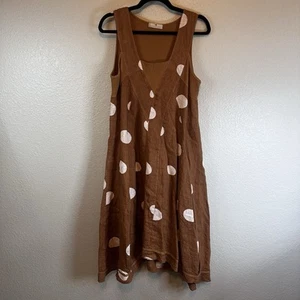 Lands Downunder Damen Kleid braun Leinen gepunktet Gr. L Lagenlook Bohemian fließend - Bild 1 von 9