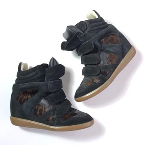 Isabel Marant Bekett Zapatillas Cuña Pelo de Poni Marrón Negro Gamuza Cuero 38 - Imagen 1 de 10