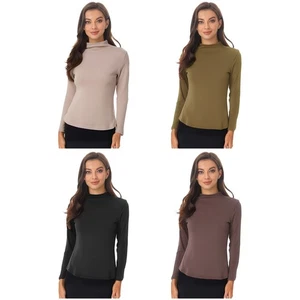 Womens Tops Stretchy Blouse Office Shirt Warm Up Versatile Turtleneck Thermal - Picture 1 of 56