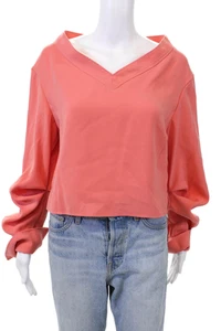 Adeam Damen V-Ausschnitt Rüschendetail Langarm Voyage Bluse Top Koralle Größe S - Bild 1 von 6