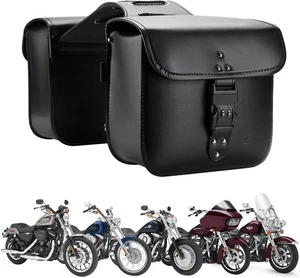 Motorcycle Saddlebags Throw Over Saddle bags with lock 14L, Black - Picture 1 of 8