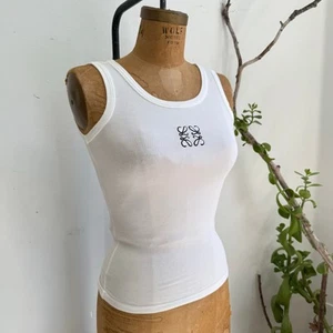 Loewe White Ribbed Tank Top S Anagram Logo Embroidered Designer Sleeveless Tee - Picture 1 of 6