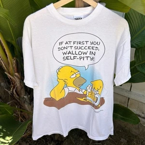 Vintage 1998 Simpsons Homer T-Shirt Wallow in Pity Tultex L White - Picture 1 of 5