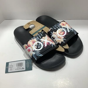 Roxy Hawaii Slipper Ro Slide Sandalen Damengröße 9M schwarz geblümt, neu - Bild 1 von 7