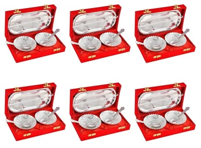 Juego de Bandeja Cuchara Plateado Frutas Secas Postre Set para Servir Diwali Regalo... Foto 1 de 4