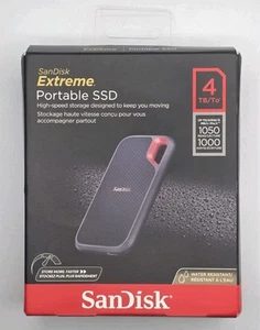 SanDisk 4TB Extreme, External Solid State Drive, Black - SDSSDE61-4T00-G25 NEW - Photo 1/4