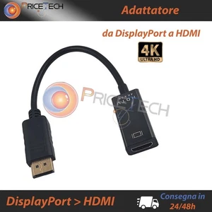 Adattatore Convertitore Video da DisplayPort DP a HDMI 4K Unidirezionale (1 Pz) - Foto 1 di 2