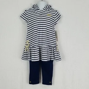 NWT Juicy Couture Girls 3T Toddler Outfit top & pants Navy White Stripes Hoodie - Picture 1 of 11