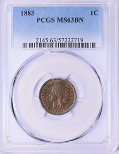 1883 Indian Cent : PCGS MS63BN - Picture 1 of 3